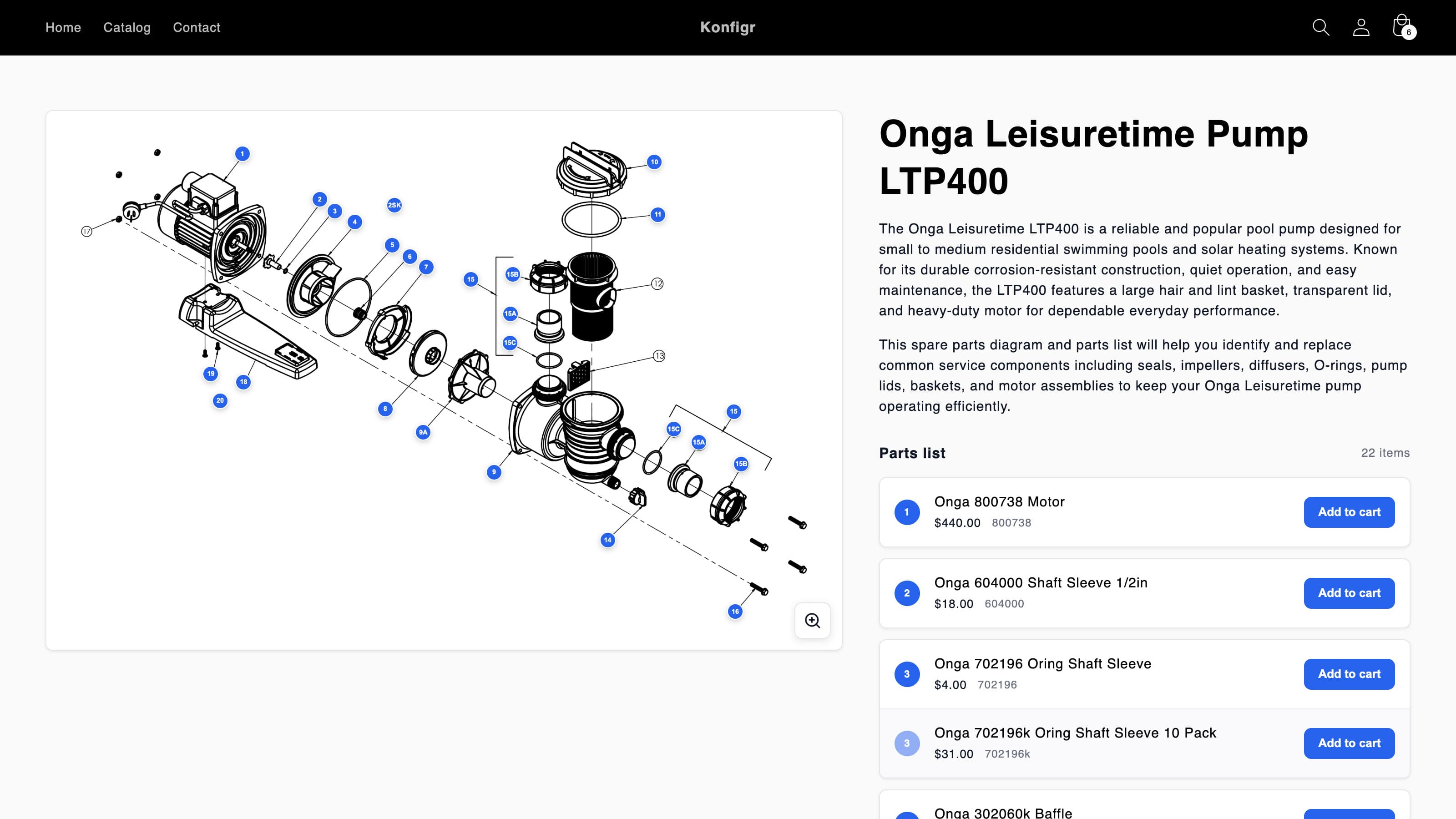 Customer view of an interactive parts diagram